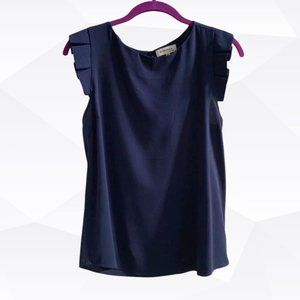 Monteau Navy Blue Sleeveless Pleated Detail Top Size Medium